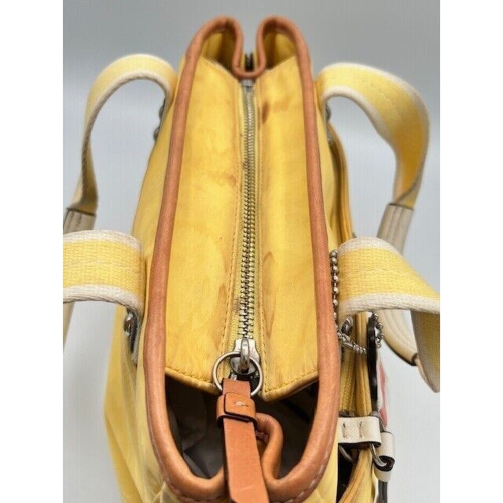 COACH Hampton Yellow & White Double Handles Satin Satchel #F11992 - Picture 5 of 7